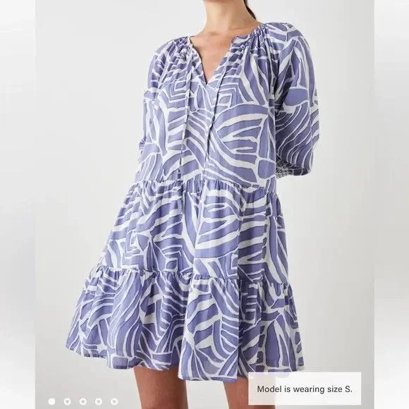 Rails Sia Island Waves Dress Womens Medium Blue Leaf Print Tiered Mini Boho - Picture 1 of 9